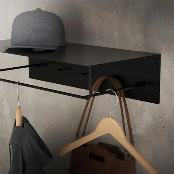 ML-DESIGN Kleiderstange, Schwarz, Metall, 30x15x60 cm, Wandgarderobe mit Hutablage und 5 Jackenaufhängern – Bild 8