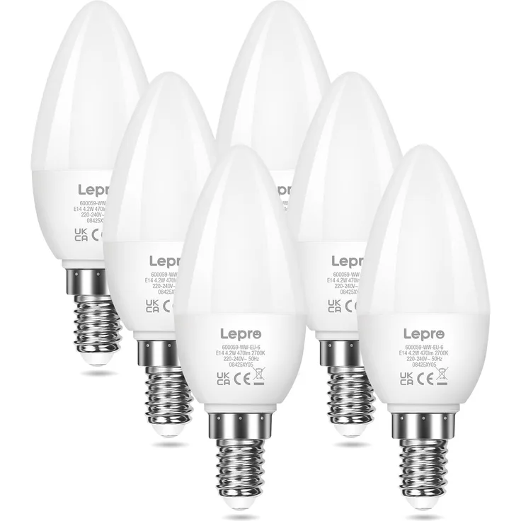 Lepro E14 LED Warmweiss, Glühbirne E14, 4.2W 470 Lumen, 6er-Pack, ersetzt 40W Birne, C35 2700K Warmweiß Glühlampe, 250° Leuchtmittel, Kerzenleuchten