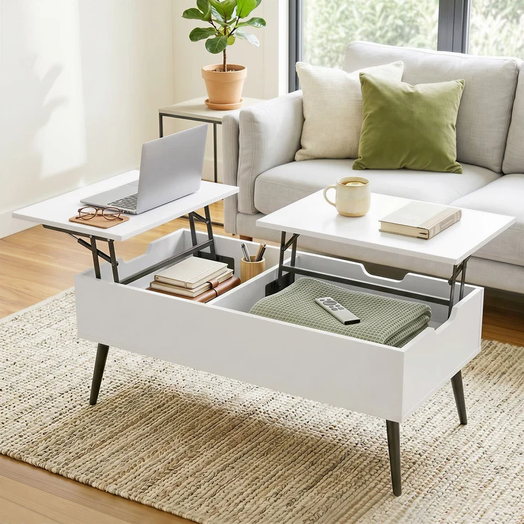 Anhebbarer Couchtisch Wohnzimmer 100x50x43, 100.0×50.0×58.0cm, Weiß, MELAYR – Bild 3