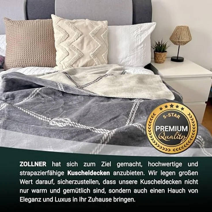 Zollner Kuscheldecke, Grau, 150x200 cm, aus Naturmaterialien mit Oeko-Tex® Standard 100, waschbar bis 40 Grad – Bild 6