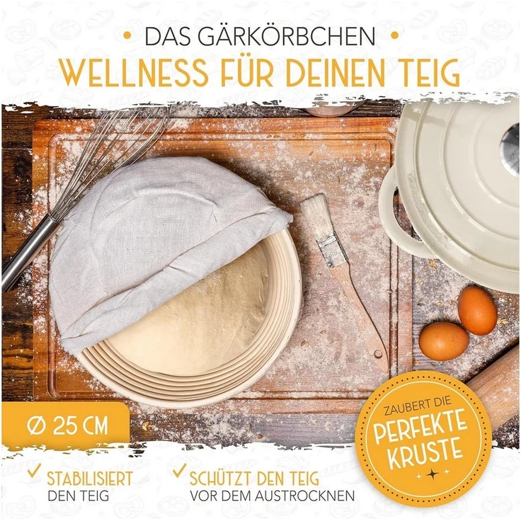 Krustenzauber Brotbackform Brotbackform Gusseisen Topf Brot Backen [inkl. Gärkorb] – Bild 3