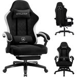 GTPLAYER Gaming Stuhl Ergonomischer Gaming Sessel Schreibtischstuhl mit Stoffoberfläche, Federsitzkissen, Verbindungsarmlehnen und Fußstütze dunkelschwarz