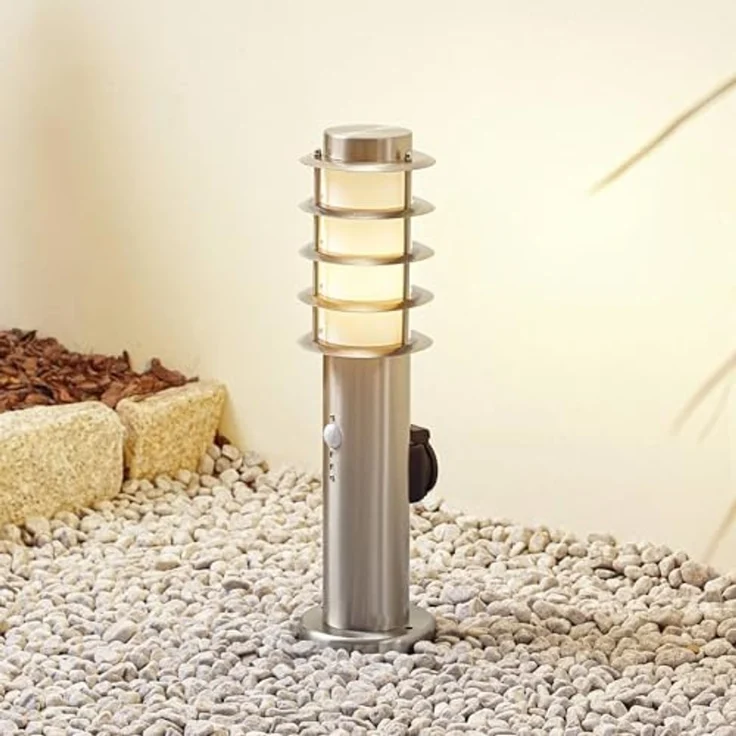 Lindby Außen-Stehlampe Hanja, Edelstahl Alu IP54mit Bewegungsmelder, 1 x 15 W LED – Bild 2