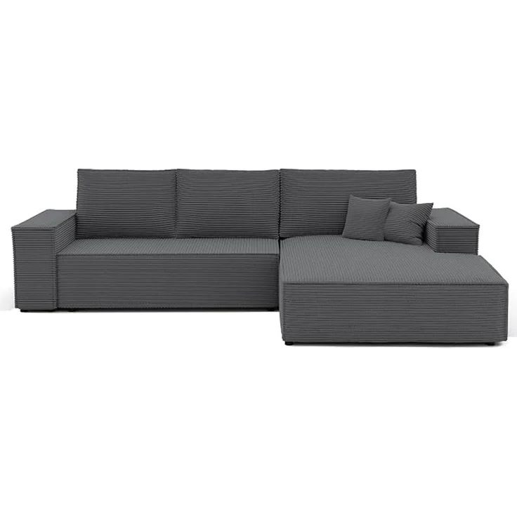 Ecksofa (Ausrichtung rechts) mit Schlaffunktion & Bettkasten, 294x185 cm, Kiefernholz & MDF, DL-Auszugsmechanismus, hoher Sitzkomfort, Grau – Bild 1