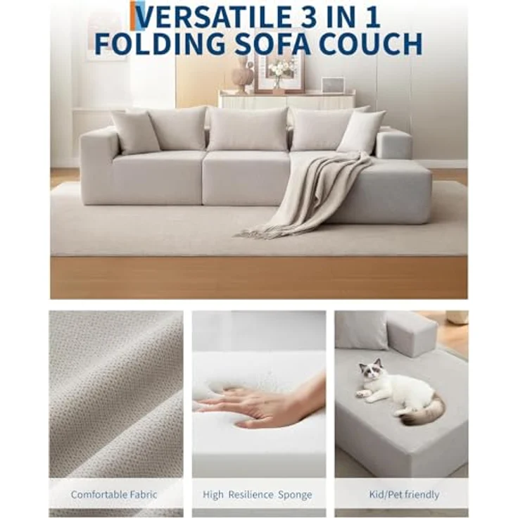 GarveeHome Modulares 108" Cloud Ecksofa Mit Chaiselongue – Flauschiges, l-Förmiges Sofa – Tiefer Sitz, Boneless, Schlafsofa – Komfort Für Wohnzimmer – Ohne Montage – Bild 5
