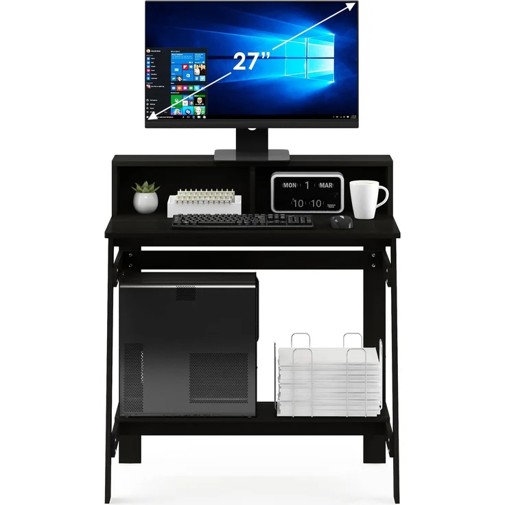 Furinno Simplistic 81,3 cm breiter Gaming-Schreibtisch mit Monitorständer, Computertisch mit A-Rahmen und Ablage, Bürotisch für Heimbüro, Schlafzimmer, Arbeitszimmer, Wohnheim, Espresso