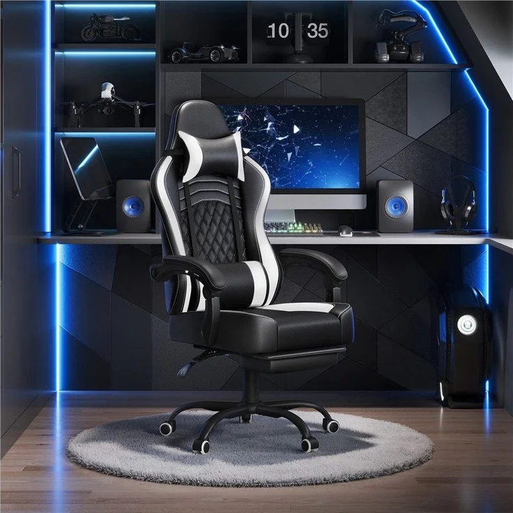 Yaheetech Gaming-Stuhl mit Massagefunktion & Kopfstütze & Fußstütze Ergonomischer PC-Stuhl, höhenverstellbarer Drehstuhl Computerstuhl Verstellbare Rückenlehne – Bild 1