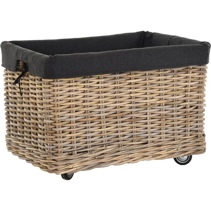 Krines Home Kaminholzkorb Großer Rollkorb Holzwagen Natur Rattan Korb Rollwagen Holzkorb, mit Griffen, mit Rollen, mit Inlett, Kamin Allzweck-Korb (Rechteckig)
