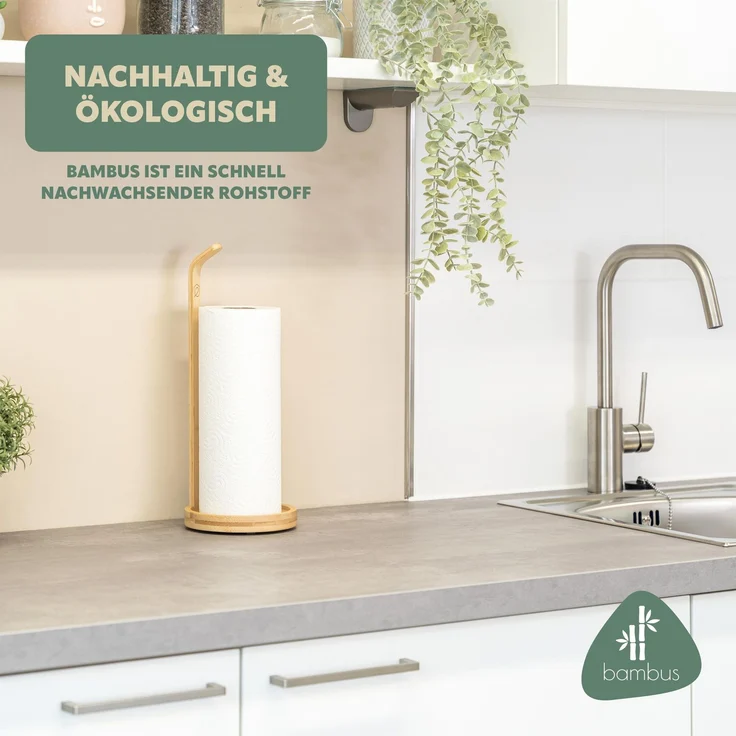 Küchenrollenhalter aus Bambus mit Schutzpads am Boden – Bild 6