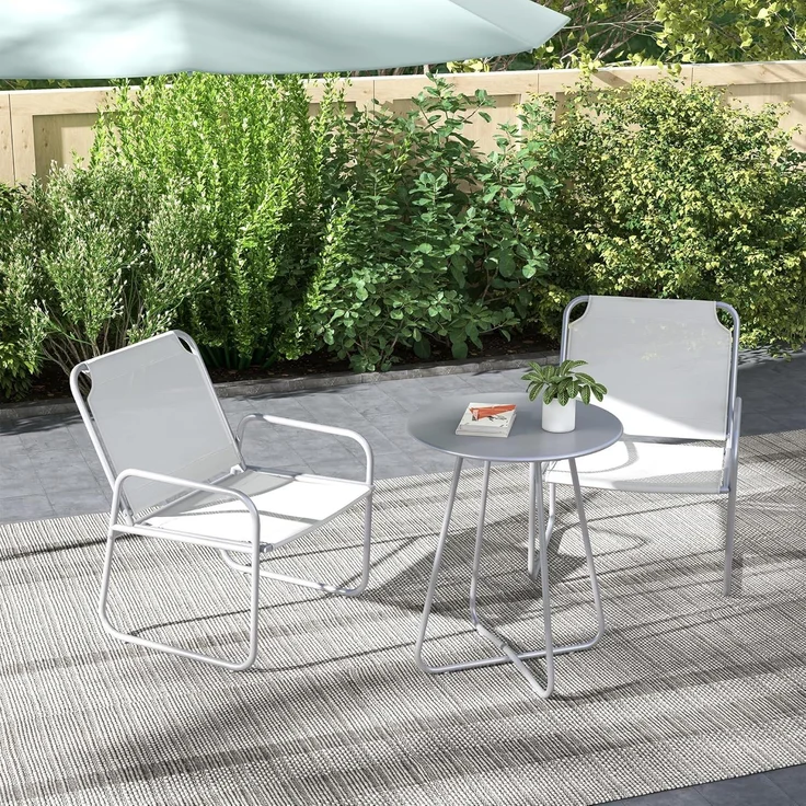 Outsunny 3tlg. Bistro-Set, Balkonmöbel-Set inkl. 1 Tisch, 2 Stühlen, Gartenmöbel-Set, Gartensitzgruppe für Garten, Terrasse, Mesh, Hellgrau – Bild 2