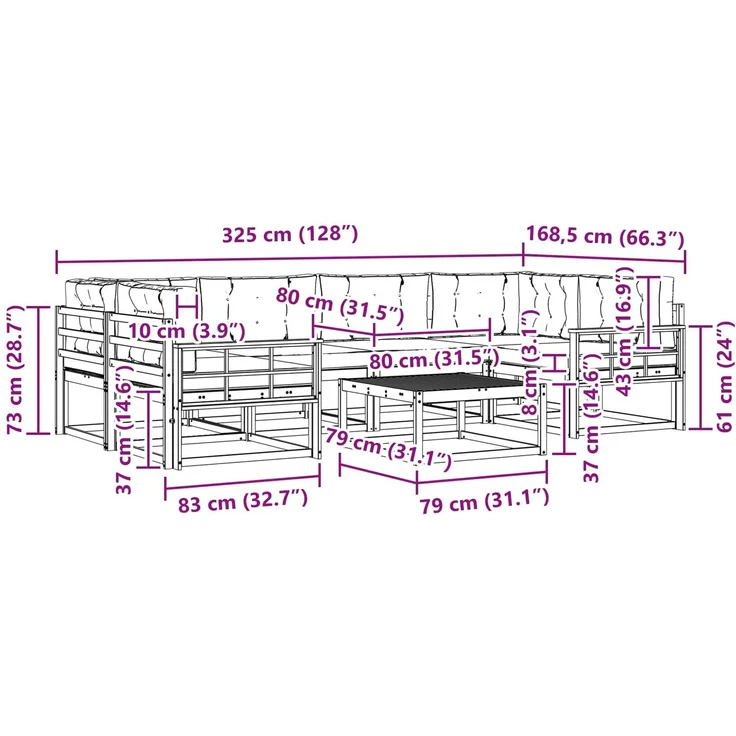 vidaXL Outdoor-Sofagarnitur mit Kissen 7 pcs Natur und Anthrazit 3367275 – Bild 10