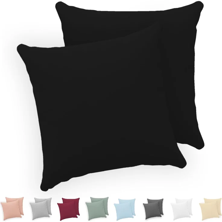 Twinzen® Kissenbezug 40x40 (2er-Set) - 100% Jersey Baumwolle 150 GSM Kissenbezüge - Schwarz - Für Kissenbezüge 40x40 cm - Kissenhülle - Kissenbezug mit Reißverschluss - Oeko-Tex Zertifiziert – Bild 1
