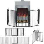 Juskys Metall Kaminschutzgitter 300 x 76 cm klappbar – Schutzgitter für Tiere – 5 Elemente inkl. Tür – Laufgitter Absperrgitter Tiergitter