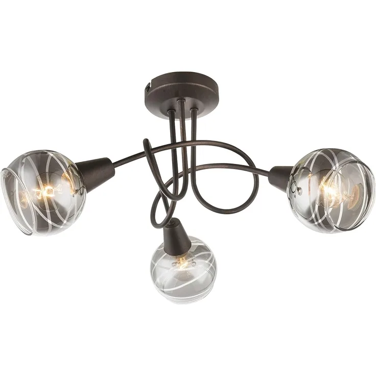 TRANGO LED Deckenleuchte, 3-flammig 1010-35SD LED Deckenbeleuchtung in Schwarz-Optik WOW inkl. 3x 3-Stufen dimmbar LED Leuchtmittel 3000K warmweiß, Deckenlampe mit Design rauchigen Glaslampenschirmen, Deckenstrahler, Wohnzimmer Lampe, Spots schwenkbar