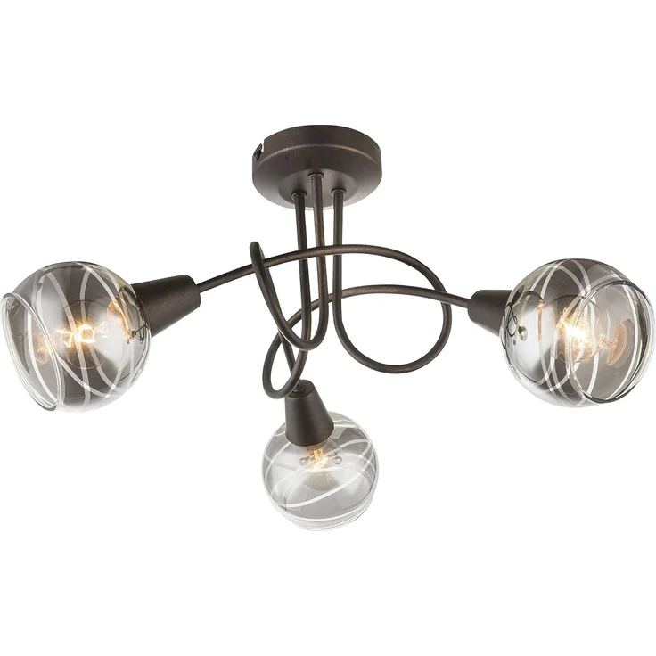 TRANGO LED Deckenleuchte, 3-flammig 1010-35SD LED Deckenbeleuchtung in Schwarz-Optik WOW inkl. 3x 3-Stufen dimmbar LED Leuchtmittel 3000K warmweiß, Deckenlampe mit Design rauchigen Glaslampenschirmen, Deckenstrahler, Wohnzimmer Lampe, Spots schwenkbar