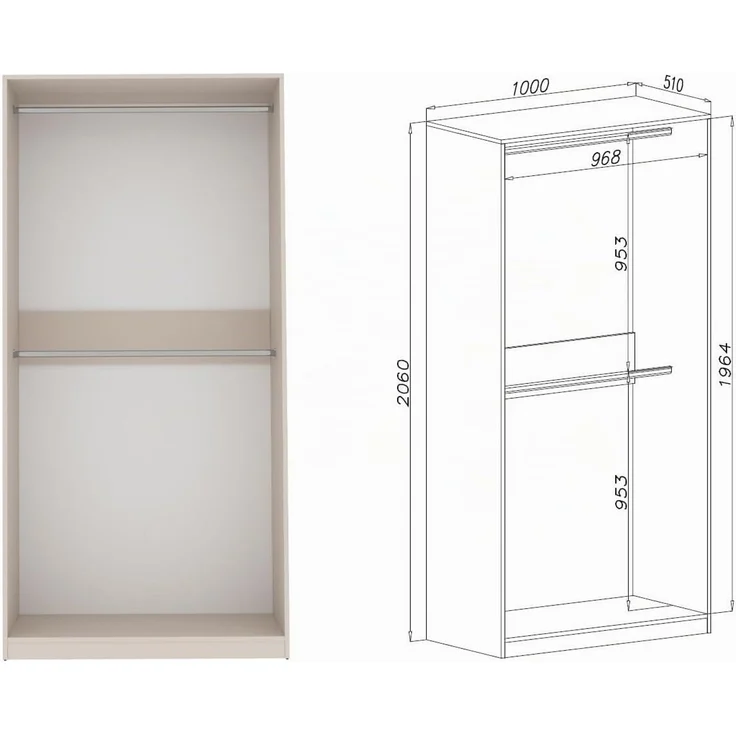 Marmex Möbel TRES SET B Garderobenschrank-Set für Kleidung, Schuhe, offener Kleiderschrank mit Regalsystem, laminierte Spanplatte, graubeige cashmere, 320x206x51 cm – Bild 5