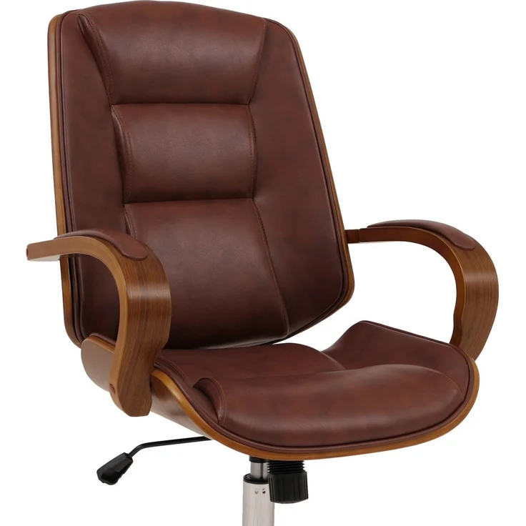Bürostuhl HWC-O83, Drehstuhl Chefsessel, Kunstleder (280g/m²) Bugholz FSC®-zertifiziert Walnuss-Optik ~ rotbraun – Bild 7