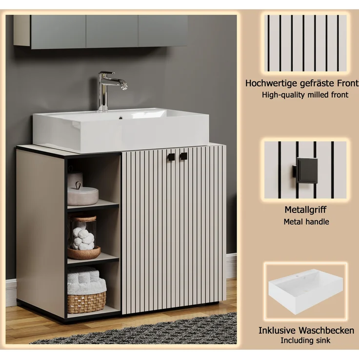Waschtisch Bliss in grau inklusive Waschbecken 90 cm – Bild 9