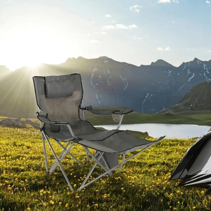 HI Luxus Campingstuhl mit Fußstütze Anthrazit 423912 – Bild 2