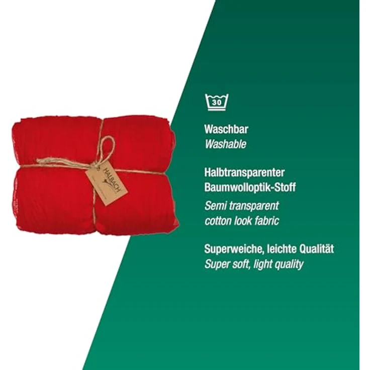Halbach Seidenbänder Tischläufer | Breite: 70 cm Länge: 3 m | waschbarer Tischläufer für Hochzeiten, Geburtstage oder Tischdeko | schmale Tischdecke in Baumwoll-Optik | Farbe: rot – Bild 4