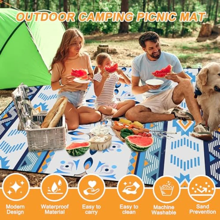 EXTSUD Outdoor Picknickdecke, 200x200 cm Camping Picknick Matte Feuchtigkeit Pad Meeres-Herz Tragbare Picknick Decke Wasserdicht Campingdecke Stranddecke mit Tragegriff Picknick Matte – Bild 4