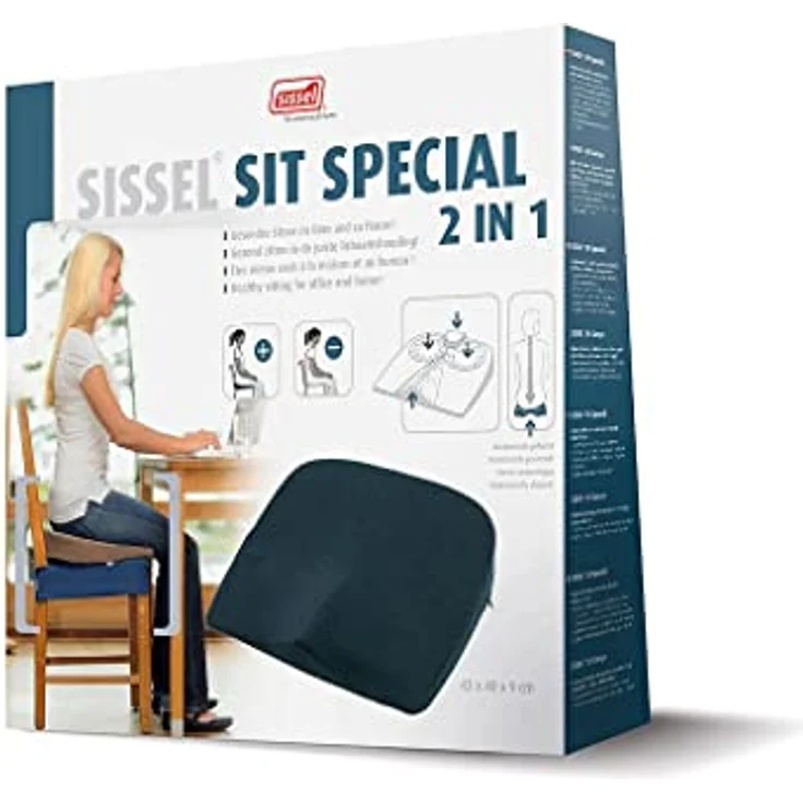 SISSEL Sitzkissen Spezial 2 in 1, ergonomisches Sitzkissen mit Wirbelsäulenentlastung, blau – Bild 4
