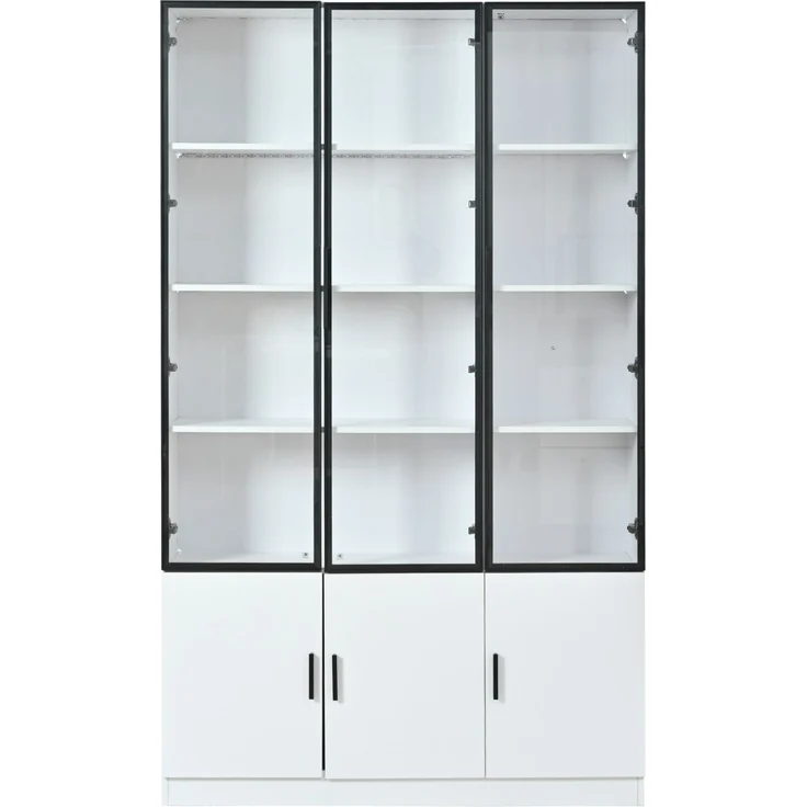 DESVIAE Vitrine mit 6 Glastüren und LED-Beleuchtung 120x200x32 cm MDF Weiß – Bild 8