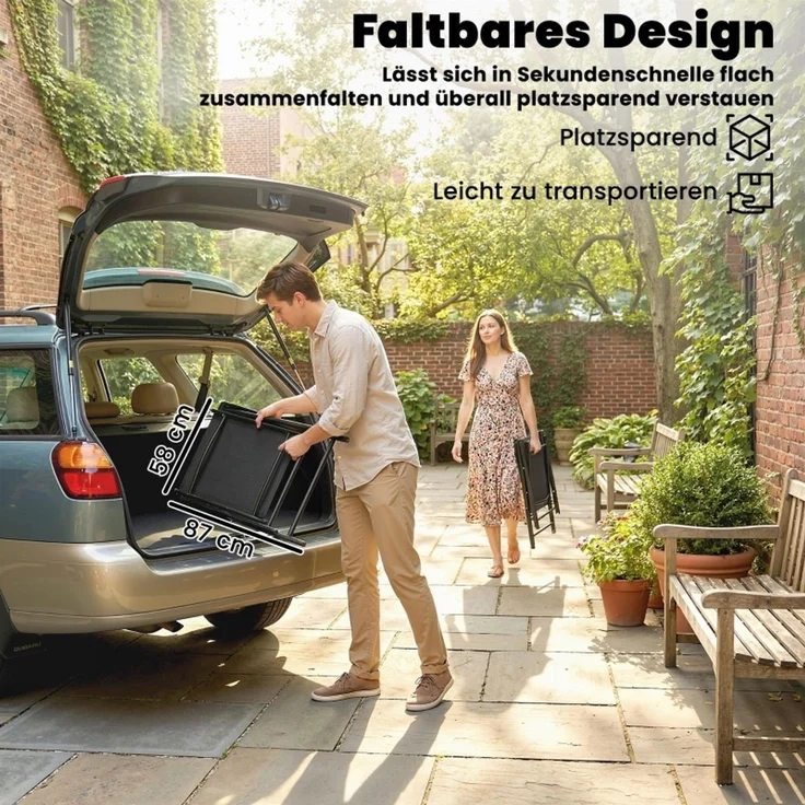 2er-Set Klappstuhl Gartenstuhl klappbar mit hoher Rückenlehne Armlehne Stahl Texteline 58 x 62 x 97 cm Schwarz--Schwarz--62x58x97cm--YOUDENOVA – Bild 5
