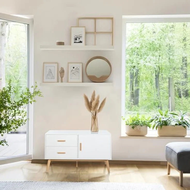 hjh LIVING Sideboard mit 2 Schubladen und 1 Tür TAROLO Kommode 120 x 40 x 72 cm Schrank im skandinavischen Stil Weiß, Fußgestell in Eiche – Bild 7