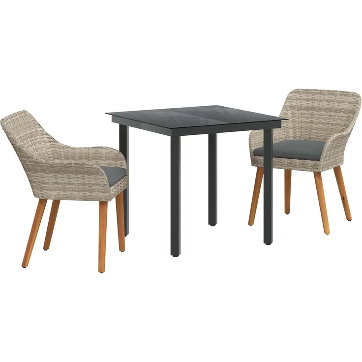 vidaXL Garten Essgruppe 3 stk. Hellgrau Poly-Rattan 3261712 – Bild 2