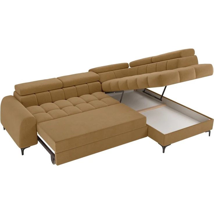 Selsey 'Arellio' Ecksofa rechts mit Schlaffunktion, L-Form, mit Bettkasten, Chenille Senfgelb, 268 cm – Bild 6