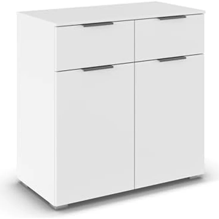 Rauch Möbel Alabama, Kommode, Farbe Weiß, Maße 80x81x42 cm | Sideboard, 2-türig, 2 Schubladen, Soft-Close-Funktion, Griff Grau metallic, für Schlafzimmer, Kinderzimmer, Garderobe, Flur