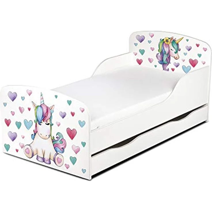 Leomark Kinderbett 70x140 cm, Einhorn, mit Matratze, Schublade und Lattenrost – Bild 2