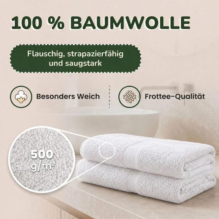 leevitex® Duschtücher 2er-Set, 70x140 cm, 100% Baumwolle, saugstark und fusselfrei, Frottee (Set, 2-St), OEKO-TEX® STANDARD 100 zertifiziert, gestreifte Bordüre – Bild 4