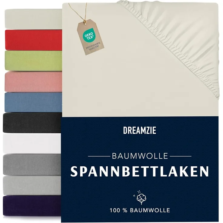 Dreamzie - Spannbettlaken 70x160 cm - Baumwolle Oeko Tex Zertifiziert - Beige - 100% Jersey Spannbetttuch 70x160
