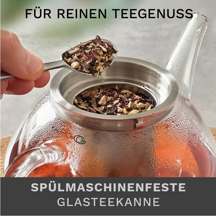 Creano Teekanne Teekanne aus Glas 1,2l - 2 Teeblumen - mit Edelstahl-Sieb und Deckel – Bild 4