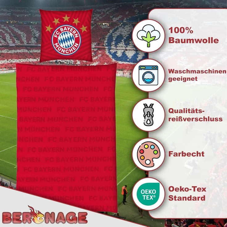 BERONAGE Wendebettwäsche FC Bayern München Bettwäsche " 5 Sterne Rot " Linon / Renforcé, Baumwolle, 2 teilig, 135x200 + 80x80 cm – Bild 3