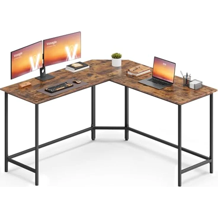 VASAGLE Schreibtisch, L-förmiger Computertisch, 140 x 140 x 76 cm, Eckschreibtisch, platzsparender Bürotisch, Gaming, Homeoffice, einfacher Aufbau, vintagebraun-tintenschwarz LWD73XV1 – Bild 2