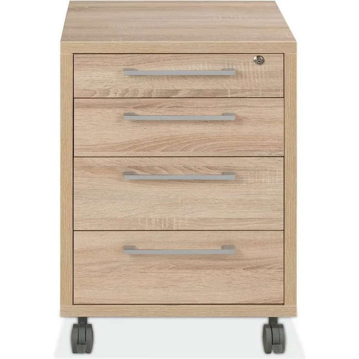 Tvilum Rollcontainer PRIMA, B 48 x H 68 cm, Eiche Struktur Dekor, mit 4 Schubladen