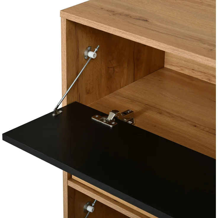 DESVIAE Sideboard Natur/Schwarz aus MDF/Spanplatte – 140x84,5x40 cm – 2 Schubladen, Klappfronten – Bild 9