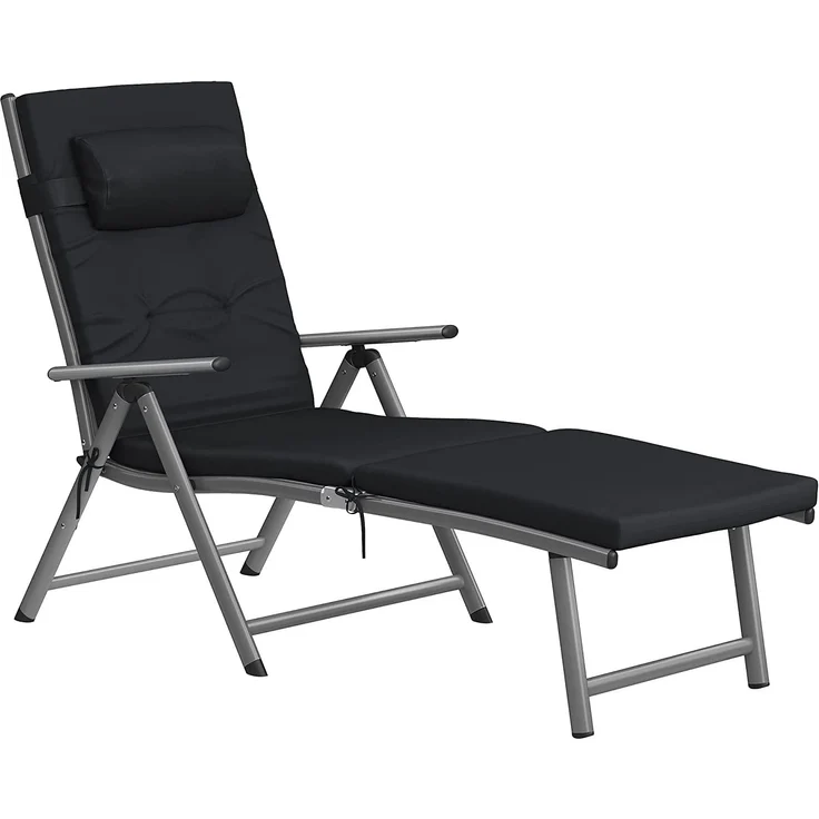 Songmics Sonnenliege mit Matratze und abnehmbares Kopfkissen, Aluminium schwarz, 60 x 183 x 39 cm – Bild 4