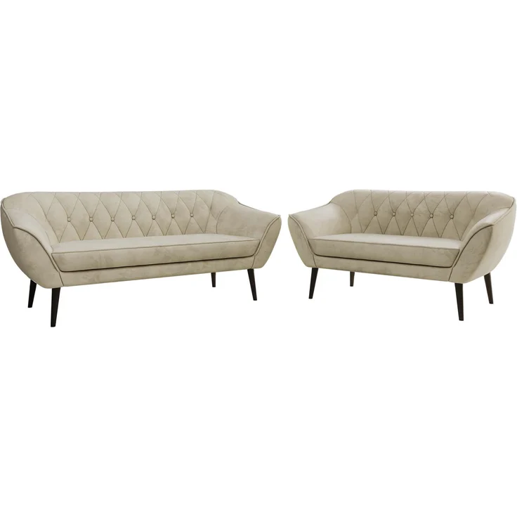 Skandinavisches Sofa Set PIRS 3-2, Komplettset, Wellenfederung, schwarze Füße, Sitzgruppe, Polstermöbel Set - Beige Velvet – Bild 6