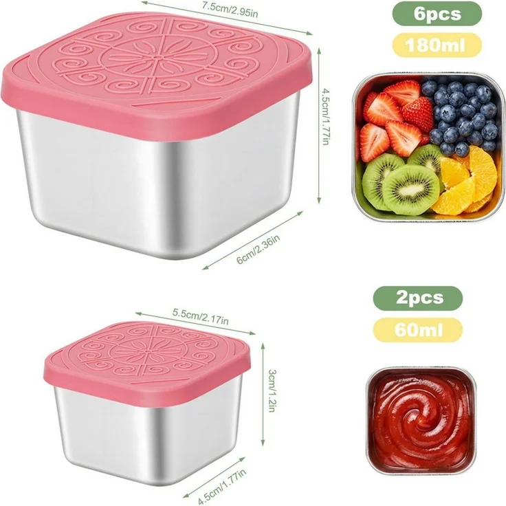 OSTWOLKE Aufbewahrungsdose Kleine Dosen mit Deckel Salat Dressing Container Edelstahl Snack Box (8 St), Auslaufsichere Mini Snackboxen, Joghurtbecher to Go, Klein Metalldosen – Bild 2