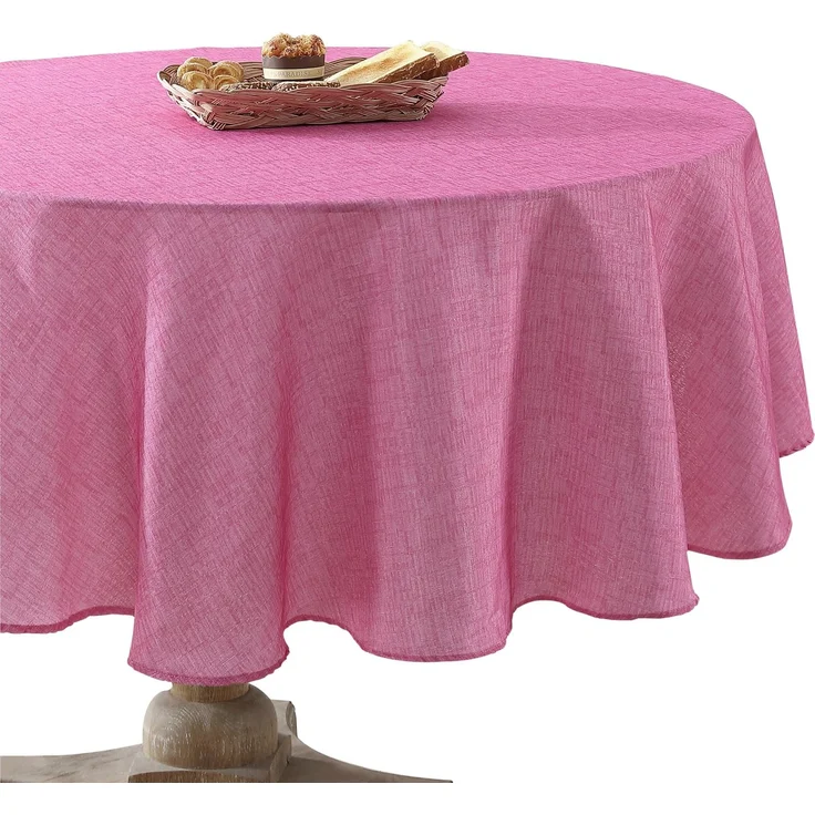 Laura Ashley Dekorative Tischdecke, knitter- und schmutzabweisend, auslaufsicher, wasserabweisend, pflegeleicht, waschbar, Polyestergewebe für Esszimmer, Küche, Urlaub und Party, 178 cm, rund, Magenta