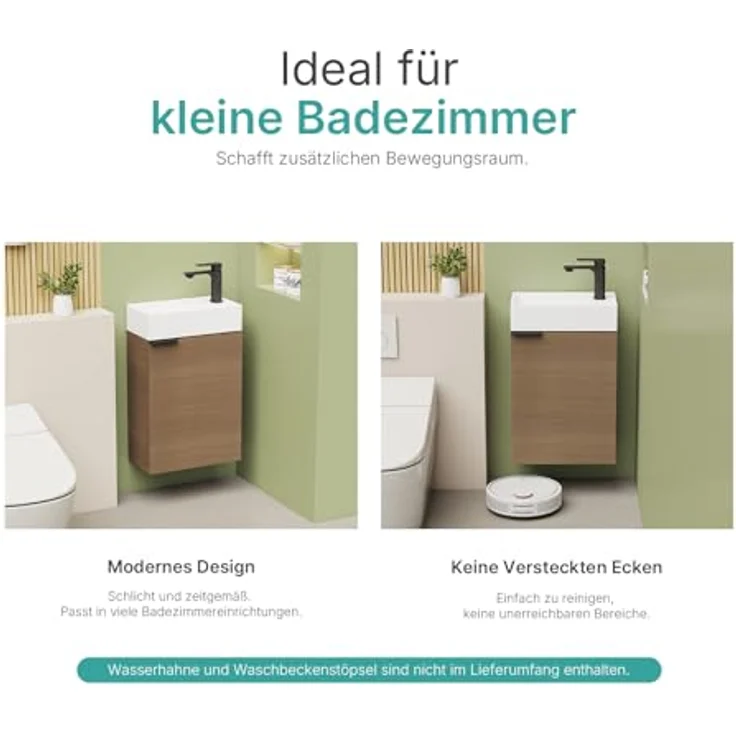 EMKE Waschbecken mit Unterschrank 41 cm, Kompaktes Waschtisch-Set mit Keramikbecken für Gäste-WC & kleines Bad, Waschtisch mit Unterschrank, Sonoma Eiche – Bild 4