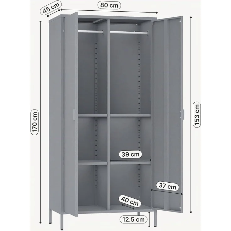 Kleiderschrank Esteli 170x80x45 cm Stahl Grau [en. casa] – Bild 2