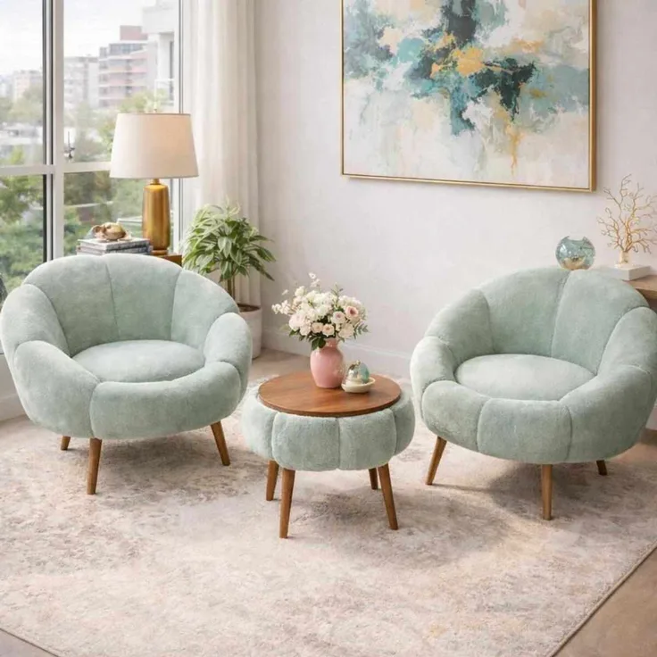 Hanah Home Elegantes Ohrensessel- und Couchtisch-Set (3-teilig), Grün, 100% melaminbeschichtet, superweicher Stoff | Perfekt für Moderne Wohnzimmer