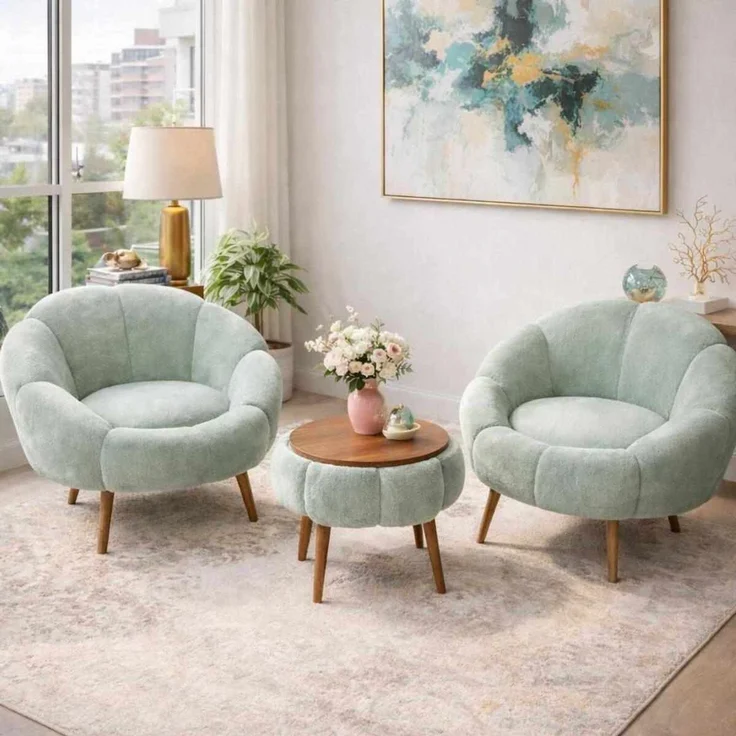 Hanah Home Elegantes Ohrensessel- und Couchtisch-Set (3-teilig), Grün, 100% melaminbeschichtet, superweicher Stoff | Perfekt für Moderne Wohnzimmer – Bild 1