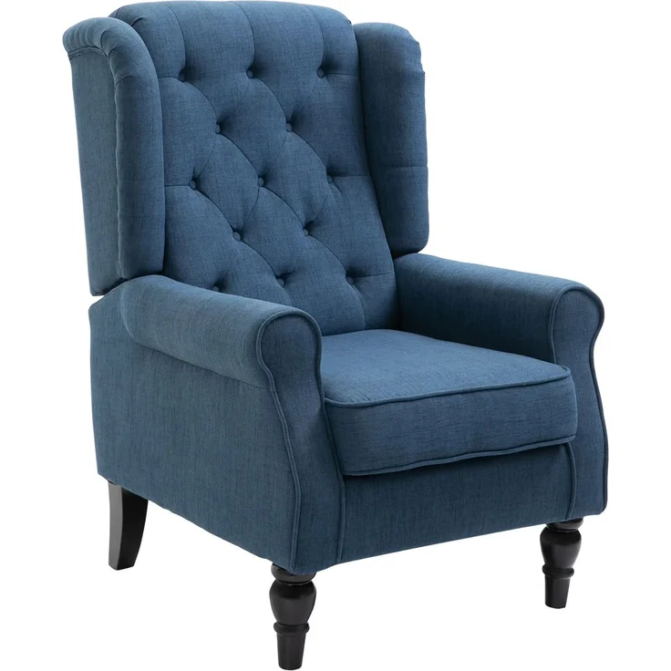 EINHOM Ohrensessel Sessel mit Tufting, hoher Rückenlehne, Gepolstert Loungesessel mit abgerundeten Armlehnen, Holzbeine, für Schlafzimmer, Wohnzimmer, bis 160 kg, Blau – Bild 1
