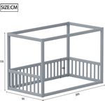Bett 90x200 cm aus Massivholz, bodengleich mit Himmelrahmen – sicheres Kinderbett in Grau